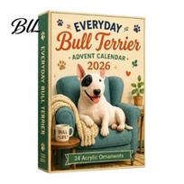 Festive Party Favor Everyday Bull Terrier Advent Calendar 2026, 24 Day Christmas Countdown with Acrylic Ornament Ornaments, Decorative Holiday A beige