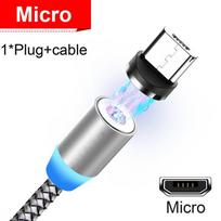 Magnetinio įkroviklio laidas Greito įkrovimo Micro USB Type C laidas iPhone Samsung Xiaomi Huawei mobiliojo telefono magnetinis laidas 1M Cable+Micro USB Plug sidabras