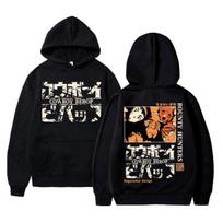 Anime Cowboy Bebop Space Spike Spiegel Jet Faye Grafinis Džemperis su Gobtuvu Unisex's Vintage Džemperiai su Gobtuvu Gatvės Stiliaus Unisex Moterims Laisvas Manga Džemperis 3XL black
