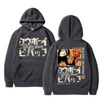 Anime Cowboy Bebop Space Spike Spiegel Jet Faye Grafinis Džemperis su Gobtuvu Unisex's Vintage Džemperiai su Gobtuvu Gatvės Stiliaus Unisex Moterims Laisvas Manga Džemperis L gray