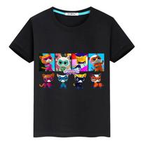 „Super Kitties“ drabužiai berniukams Vasariniai 100% medvilniniai marškinėliai y2k vienetai Kasdieniai anime marškinėliai „Kawaii Short Print“ Viršutiniai drabužiai vaikams mergaitėms 110 juoda