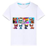 „Super Kitties“ drabužiai berniukams Vasariniai 100% medvilniniai marškinėliai y2k vienetai Kasdieniai anime marškinėliai „Kawaii Short Print“ Viršutiniai drabužiai vaikams mergaitėms 110 balta
