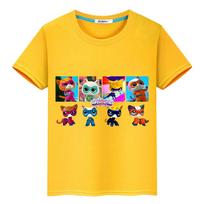„Super Kitties“ drabužiai berniukams Vasariniai 100% medvilniniai marškinėliai y2k vienetai Kasdieniai anime marškinėliai „Kawaii Short Print“ Viršutiniai drabužiai vaikams mergaitėms 140 geltona