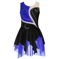 Čiuožimo suknelė mergaičių blizgaus kalnų krištolo gimnastikos kostiumo baleto šokių triko suknelė 15-16 Years mėlyna/juoda
