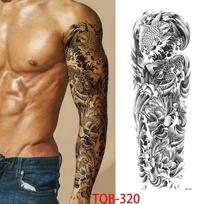 1 PC 480*170MM laikinos tatuiruotės rankovės vyrams, moterys, itin didelis kompasas, vilko galvos akis, netikras liūto dievo plunksnos tatuiruotės visos rankos tatuiruotės lipdukas TQB-320