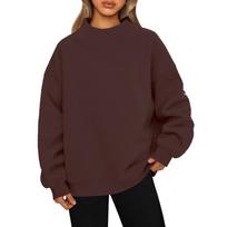 2024 Fashion Solid Sports Casual Fleece Sweatshirts Women Long Sleeve Half High Neck Loose Pullover Hoodies Women Plus Size Woman Hooded Tops 25116 XXL ruda