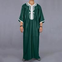 Musulmoniška mada Abajos Vyriškas mozaikinis siuvinėjimas Ilgas chalatas Saudo Arabija Kaftanas Vyriškas Jubba Thobe Islamo Marokietiškas Abaya L žalia