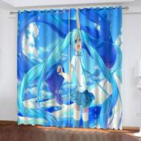 Hatsune Miku dulkėms atsparios balkono ekrano užuolaidos svetainei miegamojo tamsios užuolaidos 100 % poliesteris Pradžia 100x140 blue
