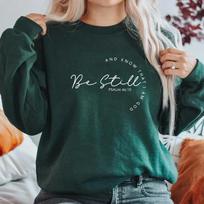 Krikščioniški džemperiai Religiniai marškinėliai Būk ramus ir žinok Džemperis Krikščioniškos dovanos Unisex ilgomis rankovėmis Hoodie Krikščioniški drabužiai S tamsiai žalia spalva