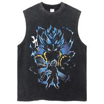 Dragon Ball Z marškinėliai Harajuku hiphopo mada vintažinio plovimo anime vyriški viršutiniai marškinėliai retro manga didelio dydžio berankovė liemenė L gray