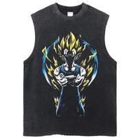 Dragon Ball Z marškinėliai Harajuku hiphopo mada vintažinio plovimo anime vyriški viršutiniai marškinėliai retro manga didelio dydžio berankovė liemenė M gray
