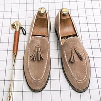Prabangaus Prekės Ženklo Vyriški Loafers'ai Įslystami Žali Kutai Madingi Odiniai Batai Suede Batai Storas Padas Smailus Pirštas Dizainerio Vyriški Batai 43 smėlis