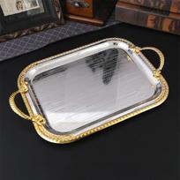 Decorative Serving Tray Coffee Table Bathroom Organizer Vanity Trays with Handles for Dessert 37x25.5x3.6cm