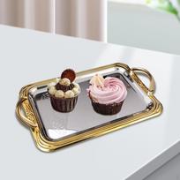 Decorative Serving Tray Coffee Table Bathroom Organizer Vanity Trays with Handles for Dessert 37.5x24x4.2cm gray