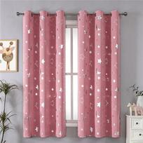 Sidabrinės žvaigždės Mėnulio Blackout užuolaidos Šilumos izoliacija su žiedais miegamojo ir svetainės saulės blokavimo dekorui Privatumo užuolaidos width 100cm * height 130cm rožinė