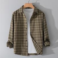 Plaid Shirt Men's Hong Kong Style Casual Long-sleeved Jacket Shirt Teenager Men's Clothing M geltona