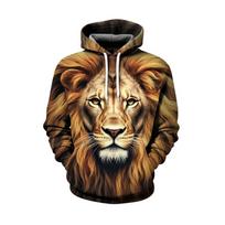 Juokingi 3D liūto paveiksliukų gobtuvai vyrams Street Hip Hop y2k drabužiai Madingas oversized gobtuvas Viršutinė dalis Rudens ir žiemos Laisvalaikio džemperiai 2XL beige