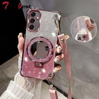 Skirta Samsung Galaxy A16 A26 A36 A56 A06 A15 A25 A35 A55 A14 A24 A34 A54 4G 5G dėklas su dirželiu per petį Padengtas veidrodinis laikiklis Dangtelis A26 5G rožinė
