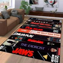 Vintage Siaubo VHS Filmai Spaudinys Kilimas Retro Kilimas Svetainei Miegamajam Vyru Urvui Žaidimu Kambariui Grindų Kilimėlis Neslystantis Dekoras 80x120cm gray