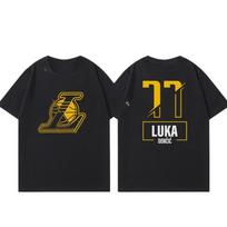Lakers Luka Doncic trumpomis rankovėmis marškinėliai moteriški ir vyriški Amerikietiško krepšinio treniruočių kostiumas laisvas medvilninis kasdienis pusiau ilgomis rankovėmis 3XL brown