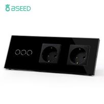 BSEED 1/2/3 klavišų jutiklinis šviesos jungiklis 1 krypties sieninis elektros lizdas su USB Type-C stikliniu lizdu ES standartas Juodas