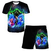 Animacinis Dragon Ball Z Marškinėliai Vaikams Viršutinė dalis Marškinėliai Šortai Dviejų dalių Rinkinys Vasaros Berniukų Marškinėliai+Šortai Paplūdimio Kelnės S blue