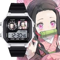 Demon Slayer serijos japoniškas Nezuko 2D chronografas šaunus rankinis laikrodis, laikrodis-žadintuvas, vandeniui atsparus elektroninis laikrodis black