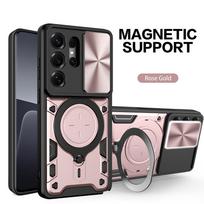 Magnetinis Stovas Dangtelis Samsung Galaxy S26 Ultra S25 Plus S24 FE S23 Dėklas Slankiojančio Fotoaparato Visiška Apsauga Galinis Dangtelis Capa For Galaxy S26 Ultra rožinio aukso spalvos