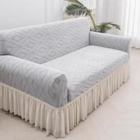 Vienos spalvos žakardinio audinio sofos užvalkalas Elastingas skalbiamas užvalkalas 1/2/3/4/5 vietų svetainės sofos apsaugai 4 Seater 235-300cm šviesiai pilka spalva