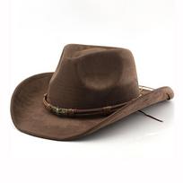 Suede Western Cowboy skrybėlė vyrams, moterims, vintažinė, su užlenktu kraštu, veltinio Jazz skrybėlės, lauko kelionėms, riterių skrybėlės Can Be Adjusted kava