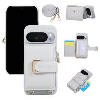 Verslo kryžmai nešiojama piniginė su užtrauktuku ir kortelių skyreliais, odinis telefono dėklas Google Pixel 10 Pro XL 9A 9 8 8A 7A 7, su ilgu dirželiu Google Pixel 7 Pro mėlyna