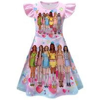 26253 Girls KATSEYE Digital Printing Ruffle Casual Dress 110cm rožinė