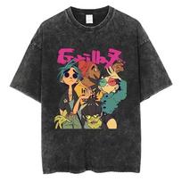 Gorillaz  The Now Now  2018 North America Tour Vintage Acid Wash Double-Sided Graphic Oversized Black T-Shirt | Virtual Band Fan Tour Merch Tee XXXL auksas