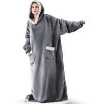 150/180cm Super ilgas flanelinis pledas pižama su rankovėmis Žieminiai gobtuvai Marškinėliai Moterys Vyrai Megztinis Fleece Milžiniškas Per didelis 150cm pilka spalva