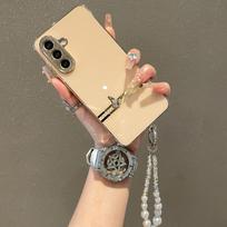 Perlų apyrankės telefono dėklas, skirtas Samsung Galaxy A56 A55 A54 A53 A36 A35 A34 A26 A25 A24 A16 A15 A14 A06 4G 5G, širdelės Coque A36 5G beige
