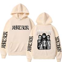 Italų roko grupės Maneskin pasaulinio turo gobtuvas Mada Retro Vyrai Moterys Vilnos ilgomis rankovėmis Oversized kasdieniai gobtuvai S beige