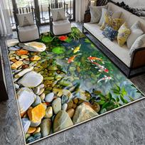 3D Žuvų Tvenkinio Prabangus Kilimas 200x300 Svetainei ir Miegamajam Lengvai Valomas Neslystantis Dekoras 40x60cm gray