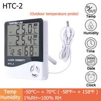 LCD Digital Temperature Humidity Meter HTC-2/HTC-1 Home Indoor Outdoor Hygrometer Thermometer Weather Station with Clock HTC-2 gray