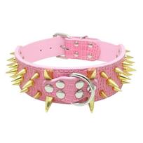 Cool Spikes Studded Dog Collar 2  Wide PU Leather Large Dogs Collars Pitbull German Shepherd Big Dogs Collars Pet Supplies XS-L M rožinė