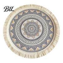 Non-deforming Coaster Set Vintage Round Coasters, Pastoral Cotton Linen Placemats, Soft Jute Semi-handwoven Coasters Tassels Drink Mats, Handwoven K gray