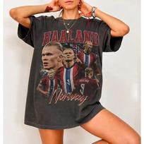 Norvegija Haaland Grafinis Vintažinis Marškinėliai Vyrai Moterys Vasariniai Per dydį Medvilniniai Y2K Drabužiai Streetwear Trumpomis Rankovėmis Marškinėliai Moteriški Vyriški Drabužiai S black