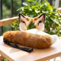 Padaro Ausų Lankelį ir Uodegos Rinkinį Minkštas Pūkuotas Aksesuaras Camel White Fox Ear Tail SET white