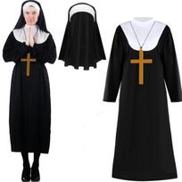 Viso ilgio vienuolės kostiumas, vintažinio stiliaus, religinis cosplay apranga, teminis pasirodymas L white