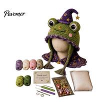 Rankų darbo žiemos ausų apsaugos kepurė Gyvūno nėrimo rinkinys, Fantazijos gaubtas PASIDARYK pats Mielas raštas Vienaragis Lapė Varlė Ausų atvartas Amigurumi rinkinys suaugusiems paaugliams Ergonomiškas Frog black