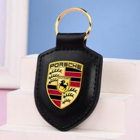 Automobilio raktų pakabukas Skydas Odinis raktų žiedas Grandinėlė Pakabukas Dovanos Laikiklis Porsche Macan 911 718 Taycan Panamera Cayenne Boxster Cayman GG2 gray