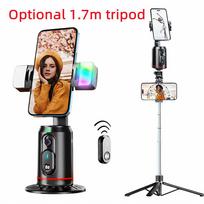 FANGTUOSI 360° Rotation Gimbal Stabilizer tripod Selfie Stick Desktop Face Tracking With Bluetooth Remote Shutter Light Holder black