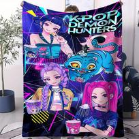 K-Pop Demonų Medžiotojo Antklodė Karštos Anime Merginos Komanda Flanelinė Mėtoma Antklodė Žieminė Šilta Antklodė Svetainės Sofos Lovos Užvalkalas Gerbėjo Dovana 70x100cm blue