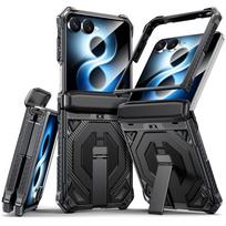 Tvirtas šarvuotas telefono dėklas, skirtas Samsung Z Flip 8 flip8 Galaxy Z Flip 7, su magnetiniu paslėptu metaliniu stoveliu, apsaugantis galinis dangtelis Galaxy Z Flip 8 juoda
