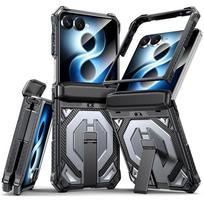 Tvirtas šarvuotas telefono dėklas, skirtas Samsung Z Flip 8 flip8 Galaxy Z Flip 7, su magnetiniu paslėptu metaliniu stoveliu, apsaugantis galinis dangtelis Galaxy Z Flip 8 pilka spalva