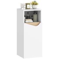 Bathroom Cabinet with Soft-Close Door Cabinet and Open Compartment, 30x30x71.5 cm, White and Wood 30 x 30 x 71.5 cm